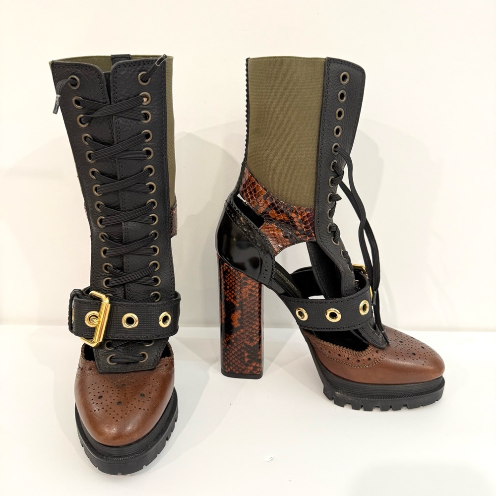 Burberry Multicolor Lace-Up Heeled Boots - Picture 3 of 16